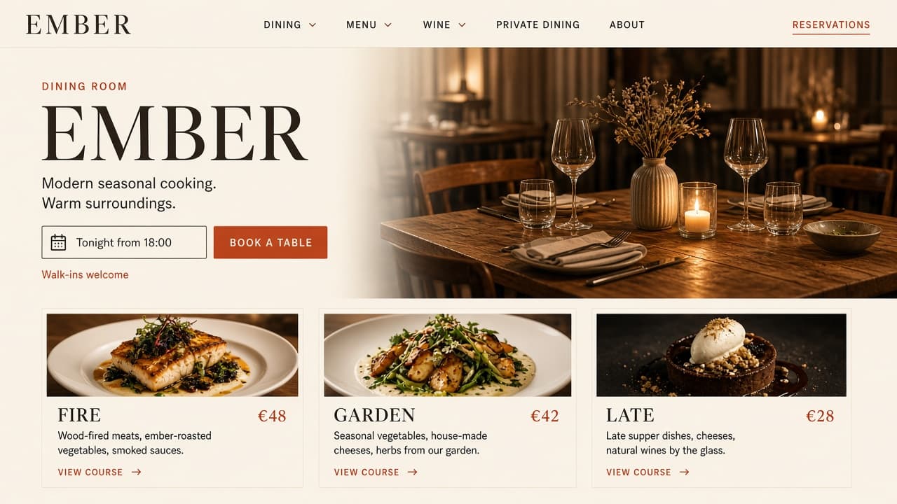 A table site that books the night, not a menu PDF
